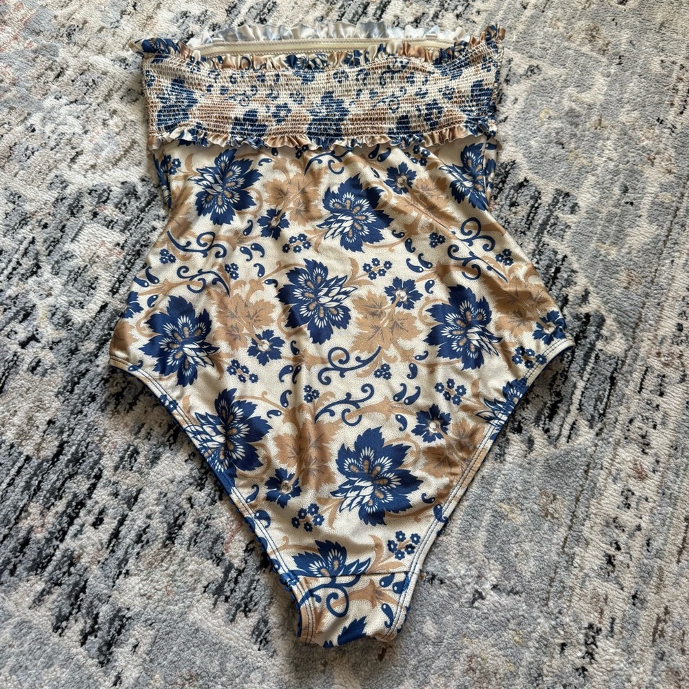Zimmermann Blue and Tan Floral One Piece Swimsuit - Picture 4 of 6